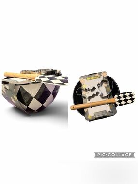 Harlequin Check Baking Set with Wooden Handle Spatula - Black & White